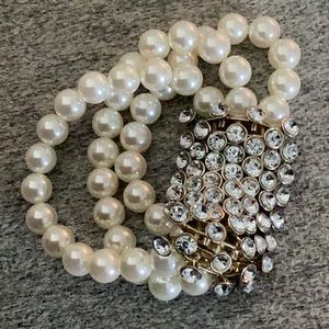 Faux pearl and clear stone bracelet
